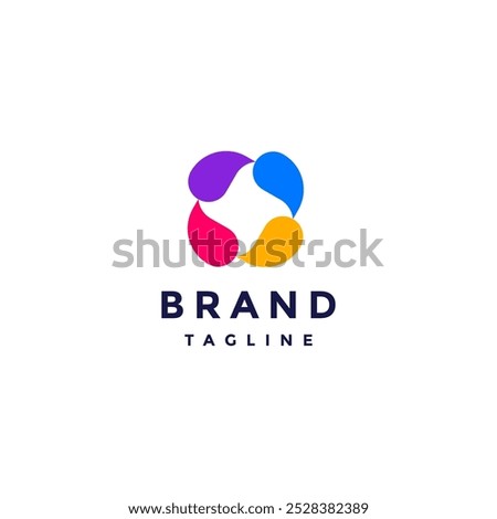 White Vortex In The Middle Of Colorful Water Swirls. Rotating Four Colorful Dews Logo Design.