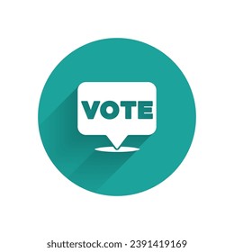 White Vote icon isolated with long shadow. Green circle button. Vector