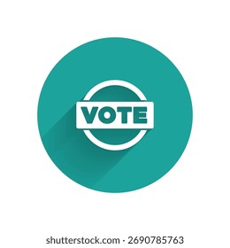 Icono blanco del voto aislado con la sombra larga. Botón de círculo verde. Vector