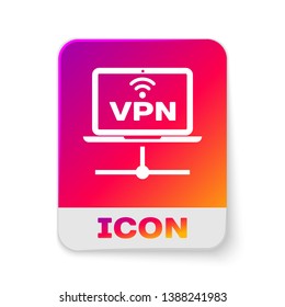 White VPN Computer network icon isolated on white background. Laptop network. Internet connection. Rectangle color button. Vector Illustration