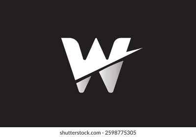 white W cut letter alphabet logo icon design with grey gradient for business or company