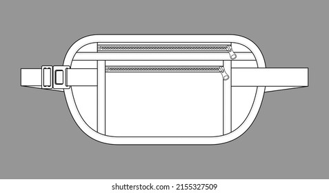 White Waist Tools Bag With Zipper Template On Gray Background, Vector File