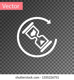 White Waiting icon isolated on transparent background. Wait time icon. Hourglass clock. Vector Illustration