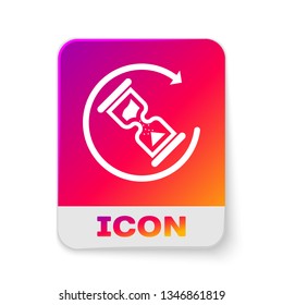 White Waiting icon isolated on white background. Wait time icon. Hourglass clock. Rectangle color button. Vector Illustration