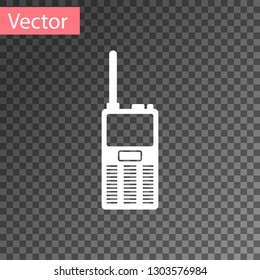 White Walkie talkie icon isolated on transparent background. Portable radio transmitter icon. Radio transceiver sign. Vector Illustration