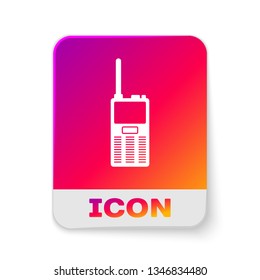 White Walkie talkie icon isolated on white background. Portable radio transmitter icon. Radio transceiver sign. Rectangle color button. Vector Illustration