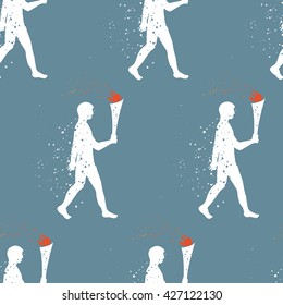 white walking man with fire