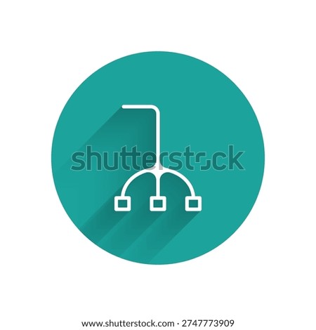 White Walking stick cane icon isolated with long shadow. Green circle button. Vector