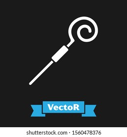 White Walking stick icon isolated on black background. Happy Saint Patricks day.  Vector Illustration