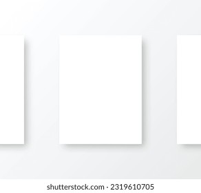 White wall art poster with shadow mockup. Posters on white wall vecot mockup for design.