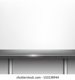 White Wall Background With Steel Table. Vector Set.