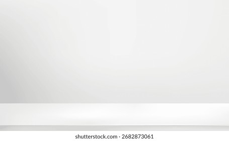 Fundo de parede branca, Studio com sombra no piso cinza do pódio para exposição do produto da primavera, sala de cozinha interior com efeito de textura leve da janela luz, vetor 3d fundo para banner de verão