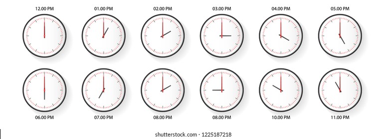 White Wall Clock With Different Hours Of Night Time.