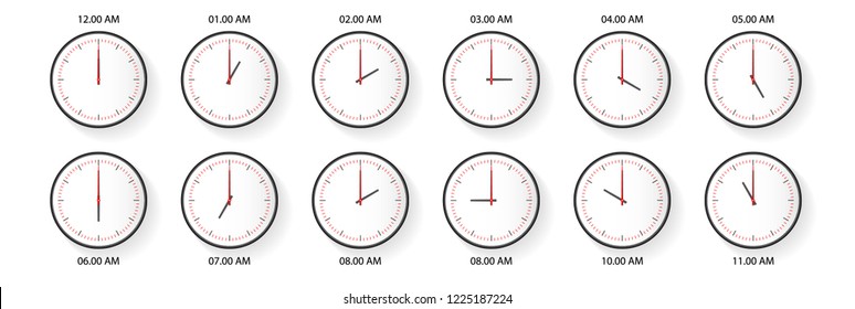 White wall clock with different hours of daylight.