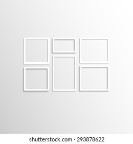 White Wall Frames Collage. Vector Mockup