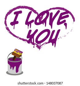 white wall graffiti declaration of love, done in purple paint and brush.