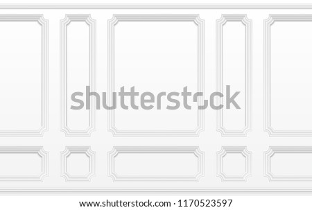 White wall with moulding frames. Classic interior with moulding panels. Seamless vector background. Architecture moulding background, interior with plaster decoration wall illustration