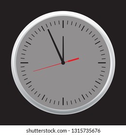 White wall office clock icon set showing five minutes to twelve. Vector illustration.
