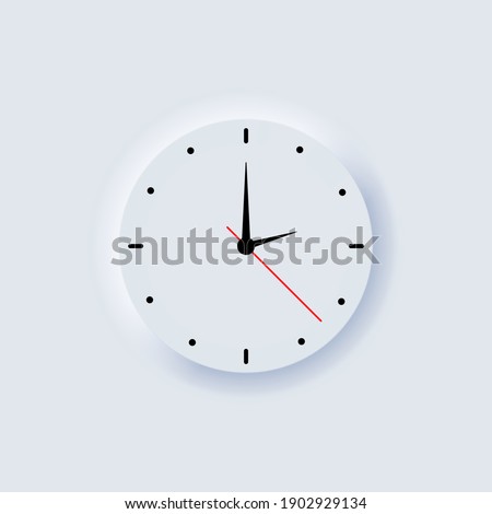 White wall office clock icon. Time and clock icons. Vector mobile ui. Neumorphic UI UX white user interface. Neumorphism.