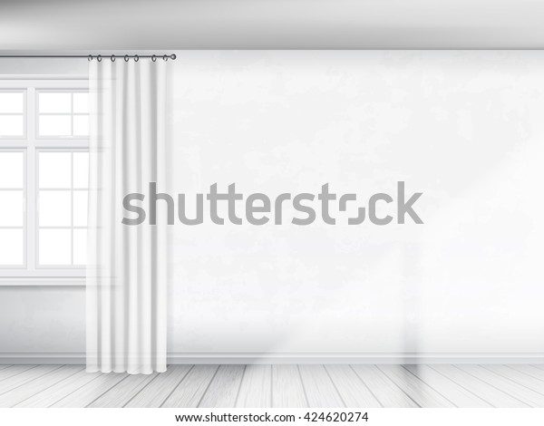 White Wall Window Curtains Partial View Stock Vector Royalty Free