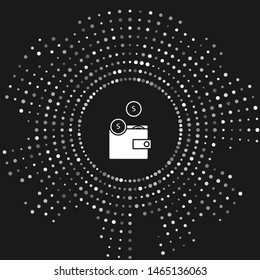 White Wallet with coins icon isolated on grey background. Purse icon. Cash savings symbol. Abstract circle random dots. Vector Illustration