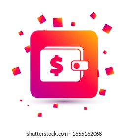 White Wallet with dollar symbol icon isolated on white background. Purse icon. Cash savings symbol. Square color button. Vector Illustration