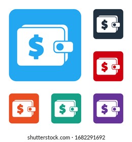 White Wallet with dollar symbol icon isolated on white background. Purse icon. Cash savings symbol. Set icons in color square buttons. Vector Illustration