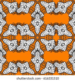 White Wallpaper on texture background. White floral ornament in baroque style. White element on orange background. Damask seamless repeating background.