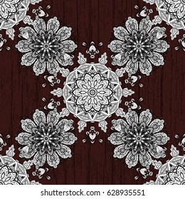 White Wallpaper on texture background. White floral ornament in baroque style. White element on brown background. Damask seamless repeating background.