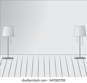 White walls, interior lamps.