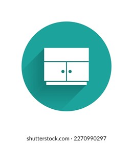 White Wardrobe icon isolated with long shadow. Green circle button. Vector