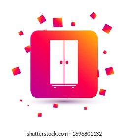 White Wardrobe icon isolated on white background. Square color button. Vector Illustration