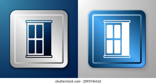 White Wardrobe icon isolated on blue and grey background. Cupboard sign. Silver and blue square button. Vector