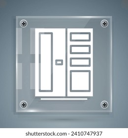 White Wardrobe icon isolated on grey background. Square glass panels. Vector Illustration