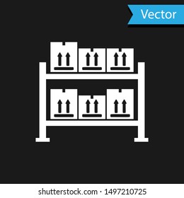 White Warehouse icon isolated on black background.  Vector Illustration