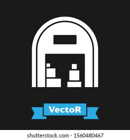 White Warehouse icon isolated on black background.  Vector Illustration