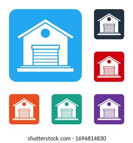 White Warehouse icon isolated on white background. Set icons in color square buttons. Vector Illustration