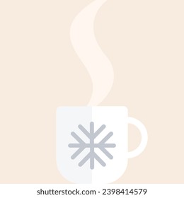 White warm cup with smoke, snowflake and handle vector line flat art