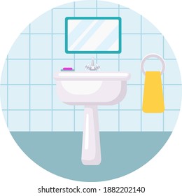 White washbasin,illustration, vector on white background.