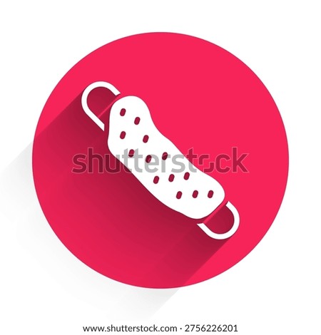 White Washcloth icon isolated with long shadow background. Bath house sauna washcloth sign. Item for pleasure and relaxing. Red circle button. Vector