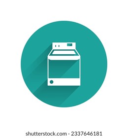 White Washer icon isolated with long shadow background. Washing machine icon. Clothes washer - laundry machine. Home appliance symbol. Green circle button. Vector