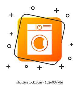 White Washer icon isolated on white background. Washing machine icon. Clothes washer - laundry machine. Home appliance symbol. Orange square button. Vector Illustration