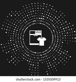 White Washer and t-shirt icon isolated on grey background. Washing machine icon. Clothes washer - laundry machine. Home appliance symbol. Abstract circle random dots. Vector Illustration