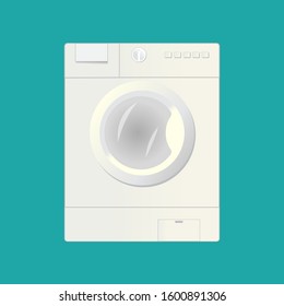 White washing machine flat icon isolated on  
turquoise background. Vector illustration.