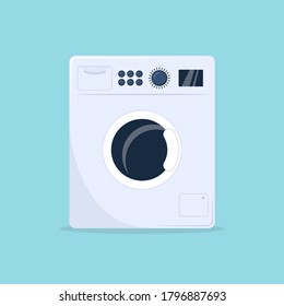 White washing machine with a front loading. Flat design vector illustration