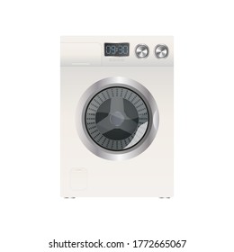 White washing machine isolated on a white background. Realistic vector washing machine.