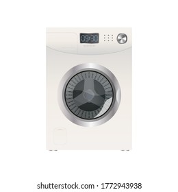 White washing machine isolated on a white background. Realistic vector washing machine.