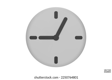 White watch isolated on white background. 3D Round clock icon. Cartoon minimal style.Time-keeping, measurement of time, and time management. Clock icon logo, app UI. 3D Vector illustration.