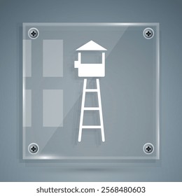 White Watch tower icon isolated on grey background. Prison tower, checkpoint, protection territory, state border, military base. Square glass panels. Vector Illustration