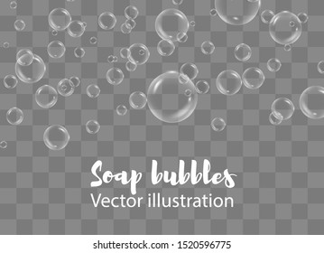 White water bubbles with reflection set on transparent background vector illustration